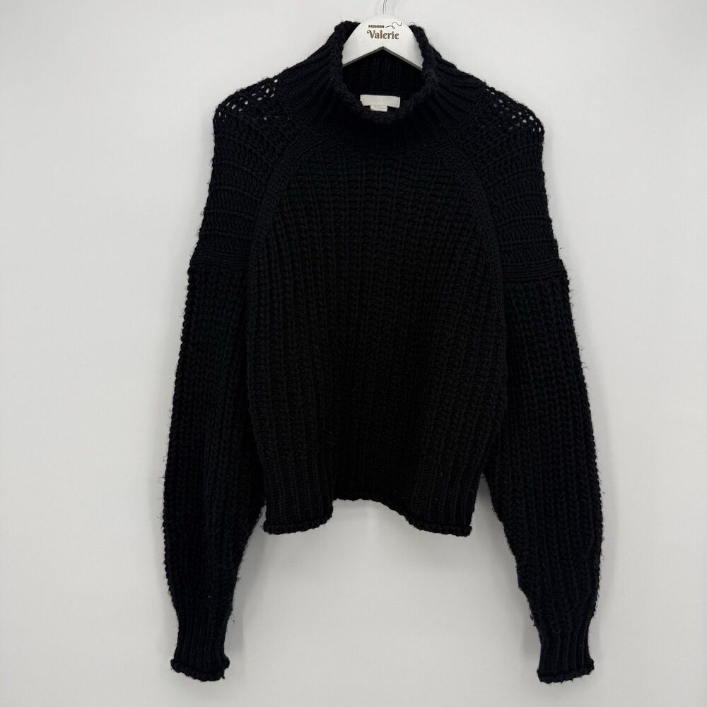 H&M Black Chunky Knit Mock Neck Sweater Oversized Size Small Polyester